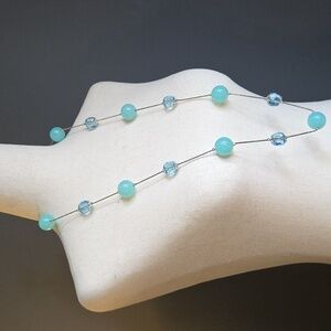 Avon Blue and Silver Long Beaded Necklace Costume Jewellery